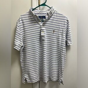 Men’s Ralph Lauren White Blue Stripe Polo Shirt Size Large